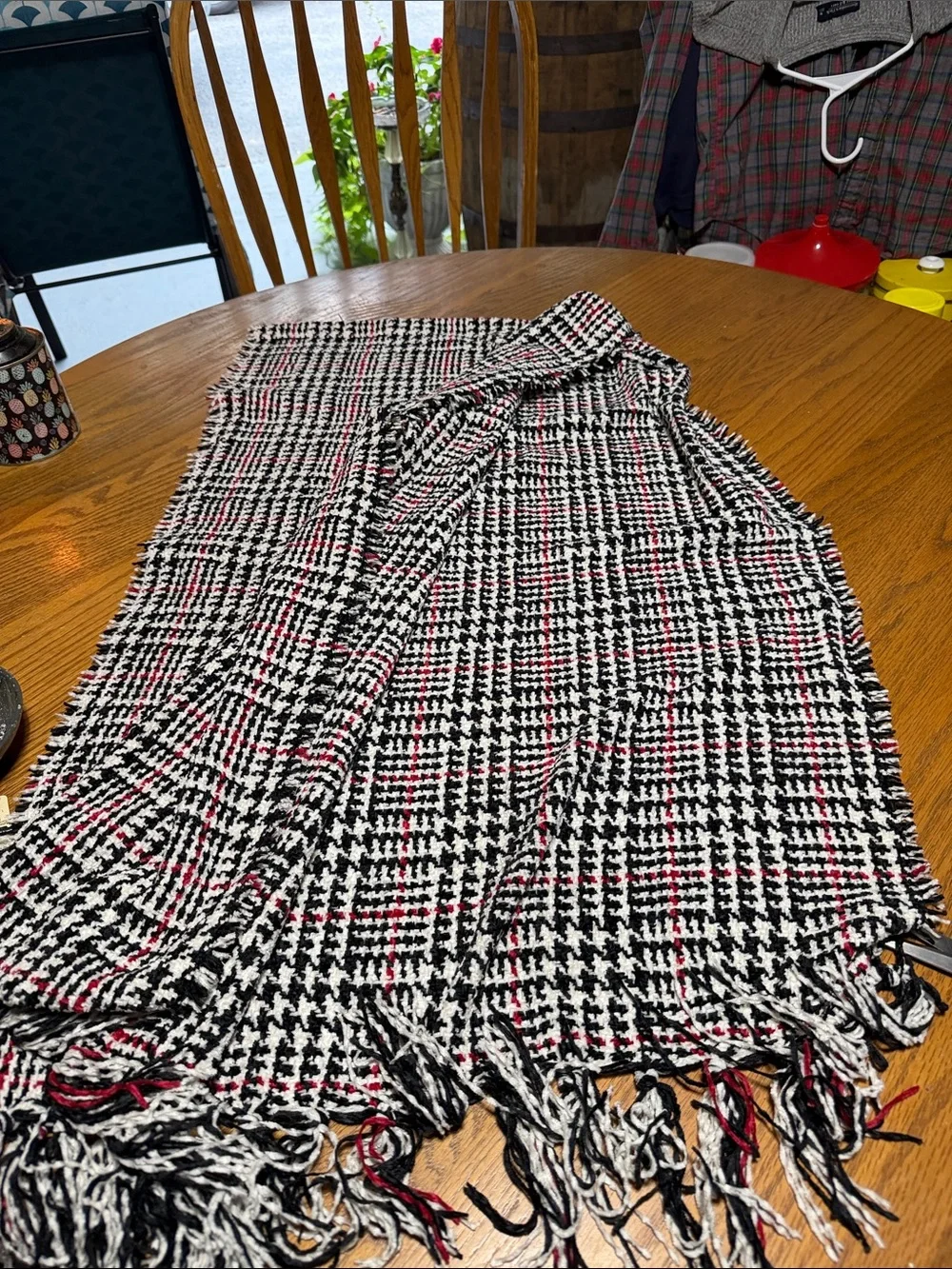 St. John's Bay Black White and Red Houndstooth Scarf